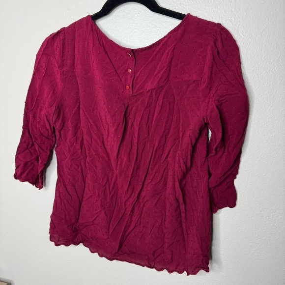 Anthropologie MAEVE Burgundy Swiss Dot Maroon Scalloped Edge Blouse - Picture 3 of 8